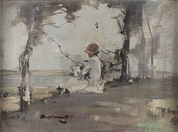 Sketching By The River Oil Painting by Hugh Munro