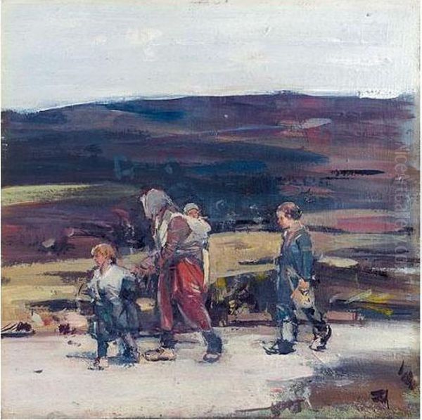 Travellers On The Moor Oil Painting by Hugh Munro