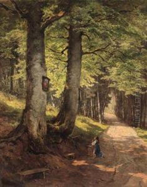 Andacht Im Wald Oil Painting by Leopold Munsch