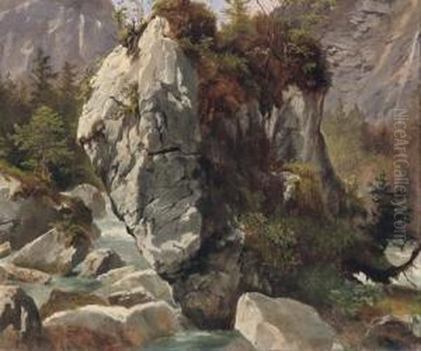 Felsstudie Aus Dem Echernthale Bei Hallstatt Oil Painting by Leopold Munsch