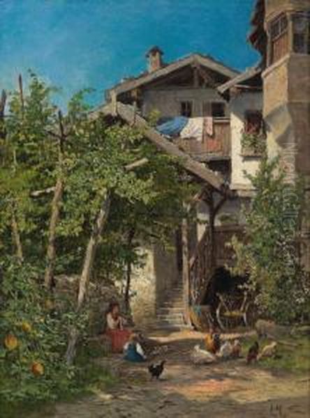 Casa Di Contadini Nella Luce Estiva Oil Painting by Leopold Munsch