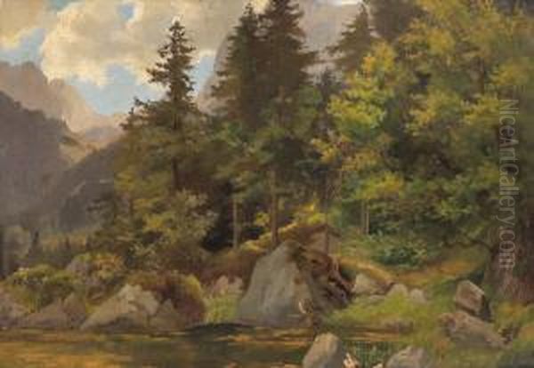 Waldlandschaft Oil Painting by Leopold Munsch