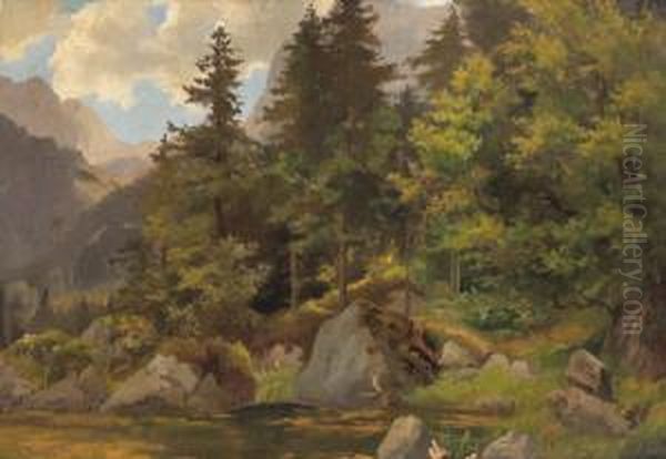 Forest Landscape Oil Painting by Leopold Munsch