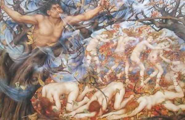 Boreas and Fallen Leaves Oil Painting by Evelyn Pickering De Morgan