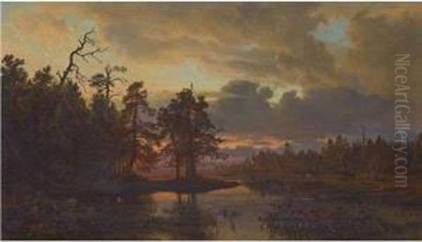 A Finnish Landscape Oil Painting by Hjalmar (Magnus) Munsterhjelm