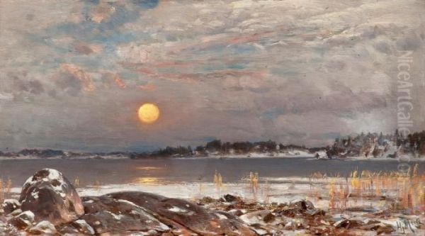 Earlyspring Moon Oil Painting by Hjalmar (Magnus) Munsterhjelm