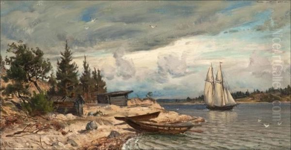 Rannikkopurjehdus Oil Painting by Hjalmar (Magnus) Munsterhjelm