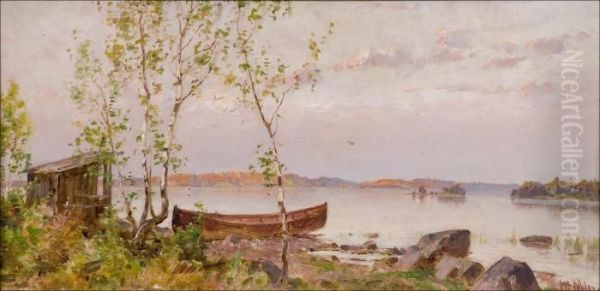 Kesailta. Oil Painting by Hjalmar (Magnus) Munsterhjelm