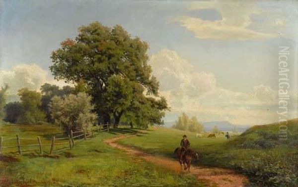 Landschaft Mit Reiter. 1865. Oil Painting by Hjalmar (Magnus) Munsterhjelm