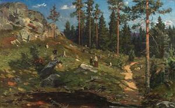 Mennesker I Skogslandskap Oil Painting by Gerhard Peter Frantz Munthe