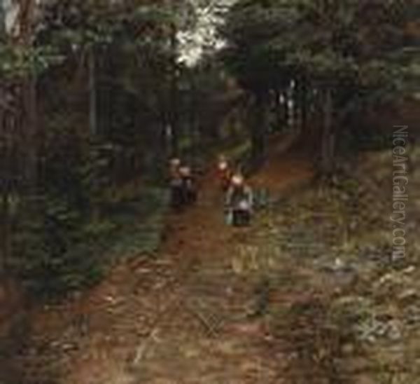 Born Paa Skogsveien Oil Painting by Gerhard Peter Frantz Munthe