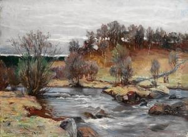 Kvinne Og Mann I Varlandskap 1887 Oil Painting by Gerhard Peter Frantz Munthe