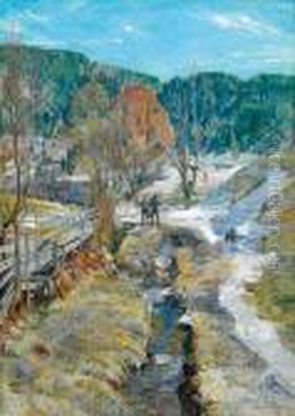 Landskap Med To Gutter Ved Bekk, Ulvin 1918 1918 Oil Painting by Gerhard Peter Frantz Munthe