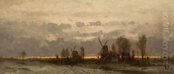 Aftenhimmel Over Vindmollene Oil Painting by Ludwig Munthe