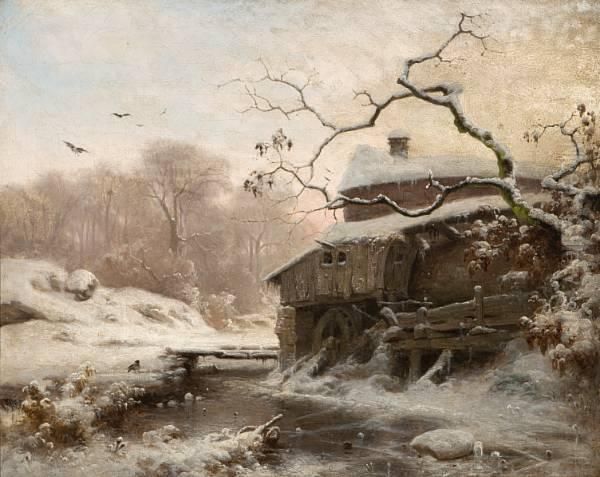 Vinter Ved Liten Elv Oil Painting by Ludwig Munthe