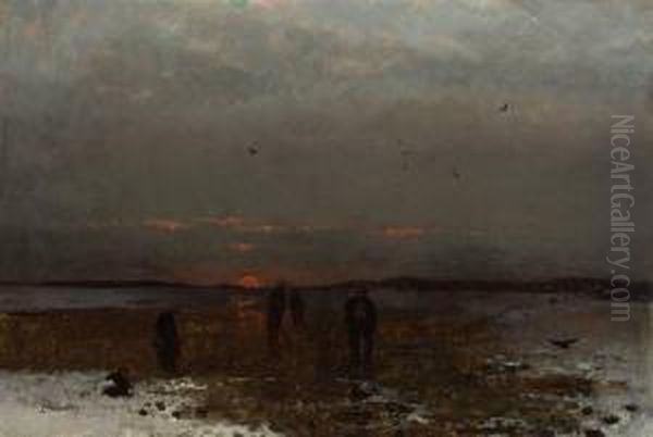 Isfiskere I Solnedgang Oil Painting by Ludwig Munthe