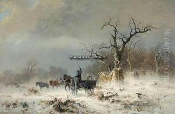 Vedkjorere I Vinterstorm Oil Painting by Ludwig Munthe