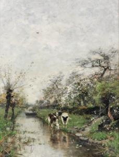 Elvebredd Med Kyr Oil Painting by Ludwig Munthe