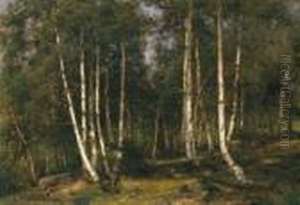 Im Birkenwald. Signiert Unten Links: L. Munthe. Ol Auf Leinwand. H 37; B 52,5 Cm. Oil Painting by Ludwig Munthe