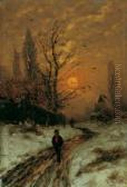 Ein Winterabend. Oil Painting by Ludwig Munthe