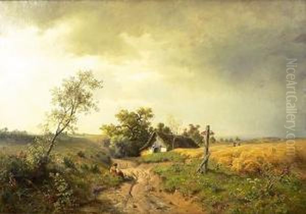 Tysk Landskap Med Figurer 1869 1869 Oil Painting by Ludwig Munthe