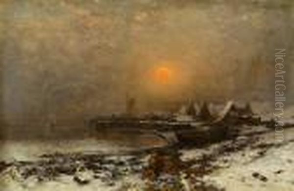 Kystlandskap, Vinter 1886 Oil Painting by Ludwig Munthe