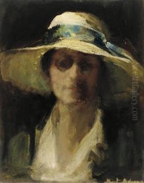 The Summer Hat (self Portrait) Oil Painting by Josephine Muntz-Adams