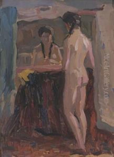 Studio Nude In Mirror by Josephine Muntz-Adams