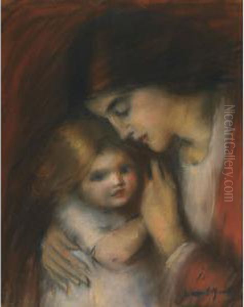 Mother And Child Oil Painting by Laura Adeline Muntz-Lyall