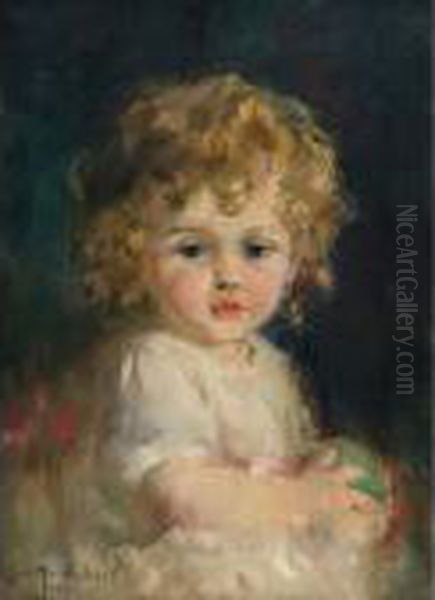 Portrait Of Alan Wood At Foxbar (at 2 Years Old) Oil Painting by Laura Adeline Muntz-Lyall