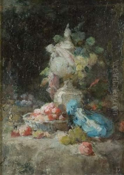 Corbeille De Fruits Et Vase Fleuri Oil Painting by Euphemie,nee Duhanot Muraton