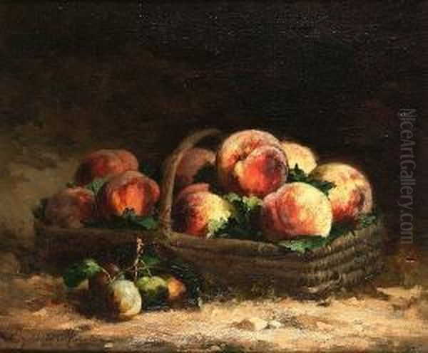 Still Life With Peaches In A Basket Oil Painting by Euphemie,nee Duhanot Muraton