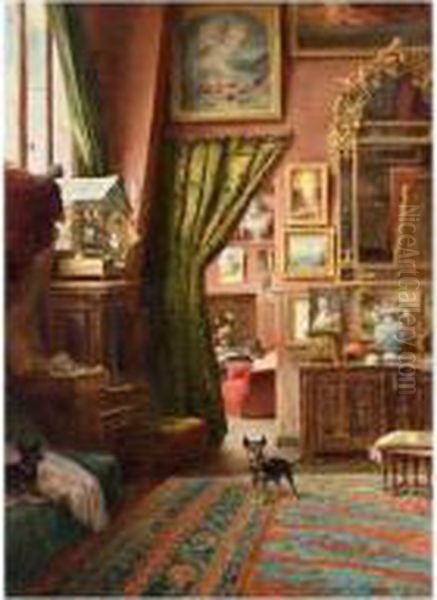 Interieur Aux Deux Chiens Oil Painting by Euphemie,nee Duhanot Muraton