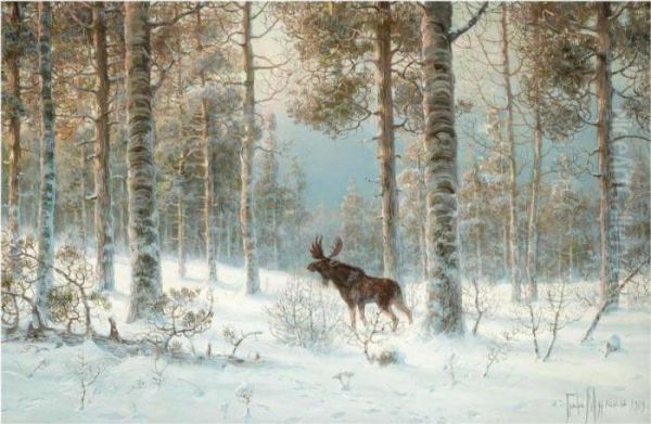 Elk In The Snow by Wladimir Leonidovich Murawjoff