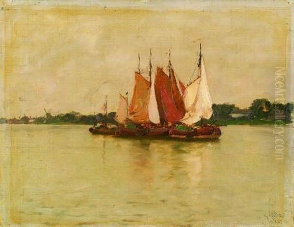 Dutch Fishing Boats Oil Painting by Hermann Dudley Murphy