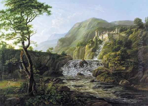 Mountain Landscape with a Castle (Fjell landskap med slott) Oil Painting by Johan Christian Clausen Dahl