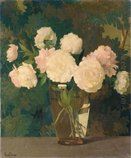 Peonies And Tapestry Oil Painting by Hermann Dudley Murphy