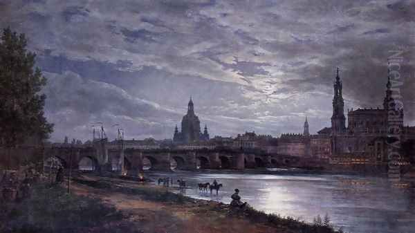 View of Dresden at Full Moon 1839 Oil Painting by Johan Christian Clausen Dahl