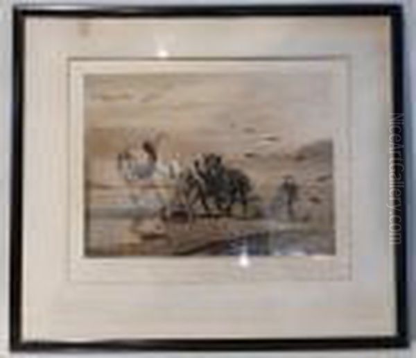 Engraving Three Horse Ploughing Team Oil Painting by Charles Murray