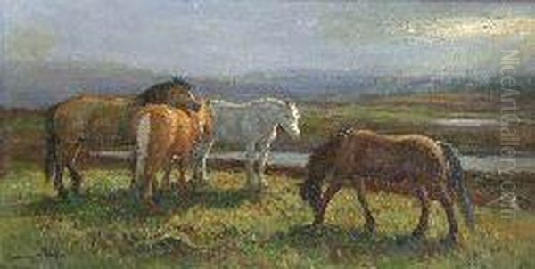 Moorland Ponies Oil Painting by J. Murray