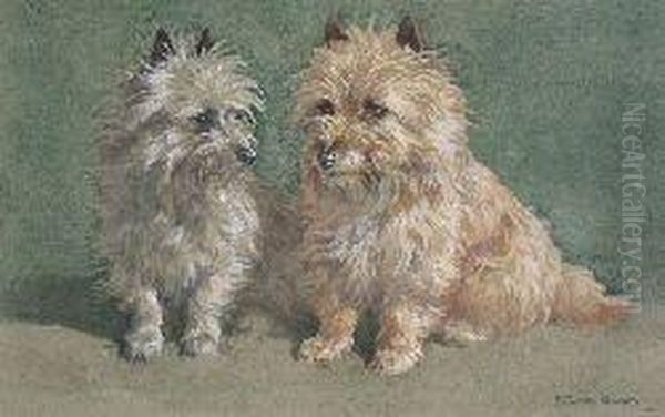 Study Of Two Cairn Terriers Oil Painting by J. Murray