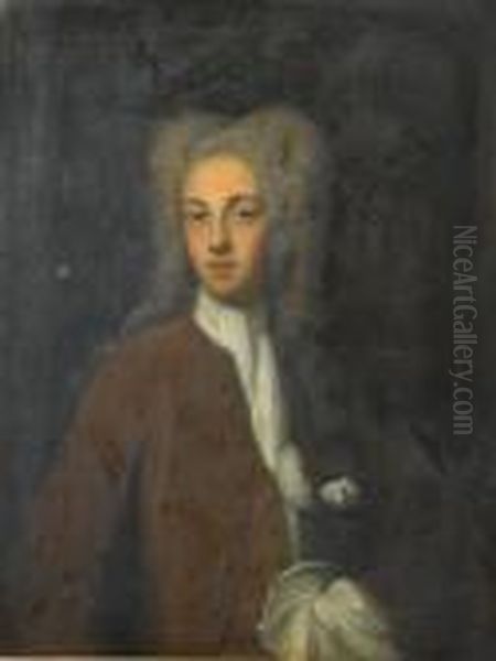 Portrait Of A Young Man, Half-length, In Abrown Coat With A White Stock Oil Painting by Thomas Murray