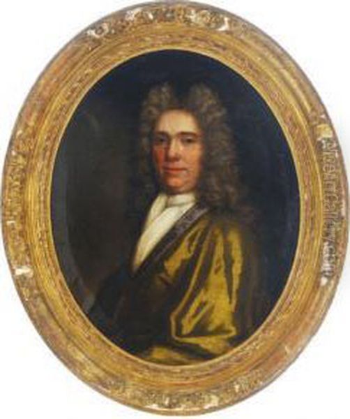 Portrait Of A Gentleman, Half-length, In A Golden Silk Coat Oil Painting by Thomas Murray