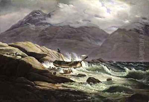 Shipwreck on the Norwegian Coast Oil Painting by Johan Christian Clausen Dahl