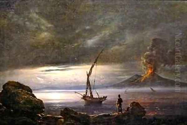 Volcano at Evening Sicily Oil Painting by Johan Christian Clausen Dahl