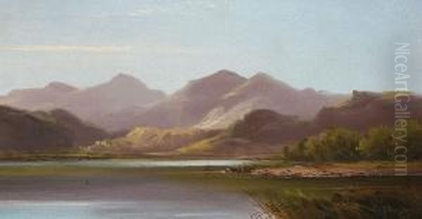 Mountainous Lake Scenes, A Pair Oil Painting by Francis Sydney Muschamp