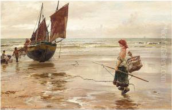 Unloading The Catch Oil Painting by Francis Sydney Muschamp