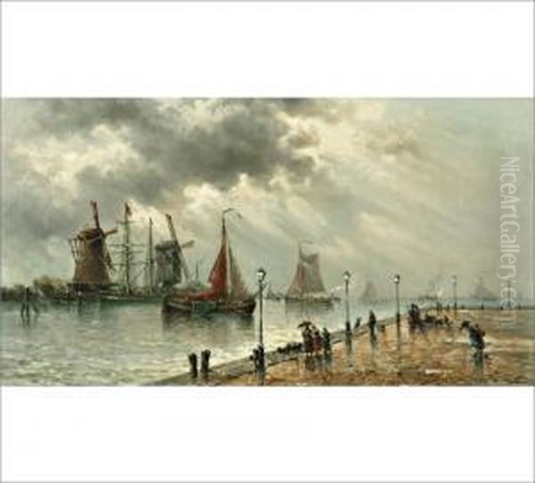 Harbour Oil Painting by Auguste Henri Musin