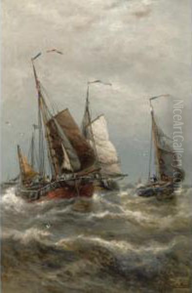 Fishing Vessels Making For Port Oil Painting by Auguste Henri Musin