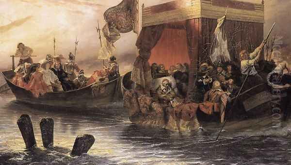 The State Barge of Cardinal Richelieu on the Rhone 1829 Oil Painting by Paul Delaroche